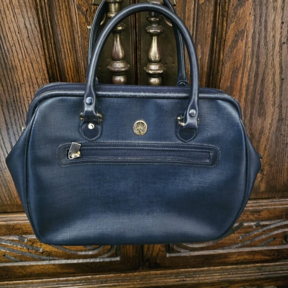 Liz Claiborne Vintage Navy Blue Leather Satchel Bag